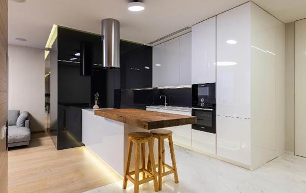 کابینت نئوکلاسیک براق با رنگ‌های مشکی و سفید با رویی براق