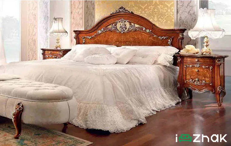 سرویس خواب کلاسیک چوبی با رنگ قهوه‌ای